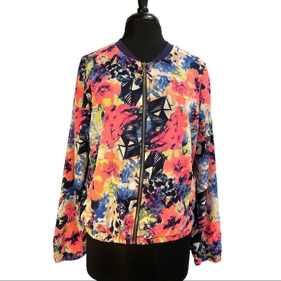 Japna Floral Zip Front Bomber Jacket Sz L - Picture 1 of 11